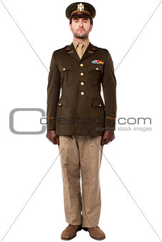 Military officer in attention position