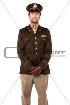Army man posing isolated on white