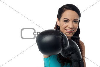 Sporty woman with boxing gloves
