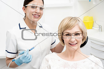 Woman ready for a dental exam