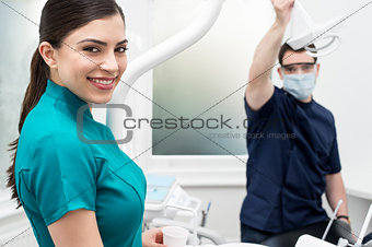 Dental assistants in dental clinic
