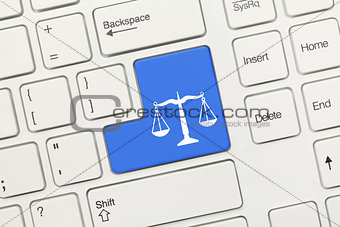 White conceptual keyboard - Law symbol (blue key)