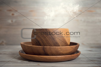 Empty bowl with hot smoke 