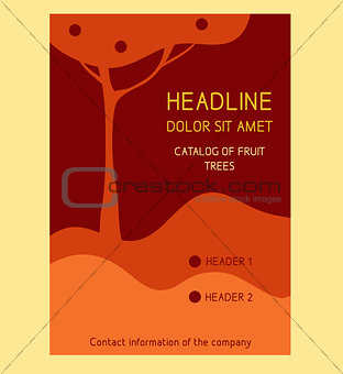 Brochure Flyer design vector template in A4 size. Fruit trees, apple