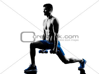 man exercising fitness lunges weights exercises silhouette