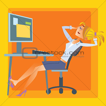 girl office resting computer