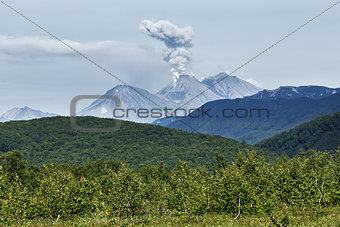 Landscape of Kamchatka: eruption active Zhupanovsky Volcano