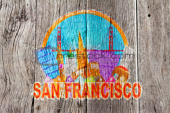 San Francisco Abstract Skyline Wood Background Illustration