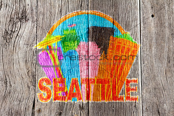 Seattle Abstract Skyline in Circle Wood Background Illustration