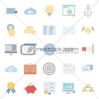 Seo and e-marketing flat icon set