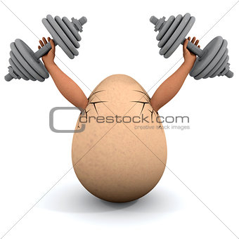 Egg holds a dumbbells
