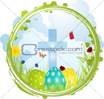 Easter border with Cross and eggs