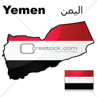 Yemen flag and map