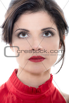 beautiful looking up serious caucasian woman portrait
