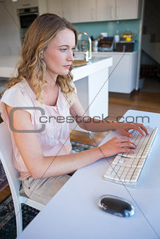 Pretty blonde using computer