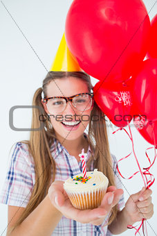 Geeky hipster celebrating birthday party