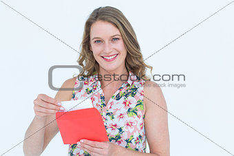 Smiling woman with letter