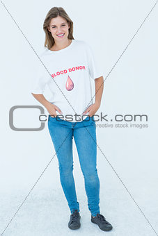 Blood donor with hands in pockets