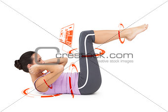 Composite image of side view of a fit young woman doing crunches