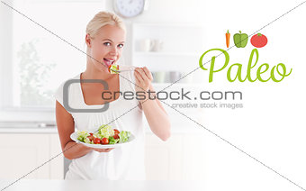 Paleo against blonde woman eating a salad