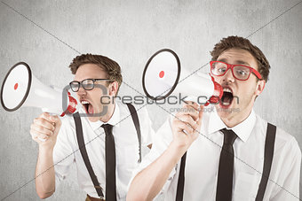 Composite image of nerd with megaphone