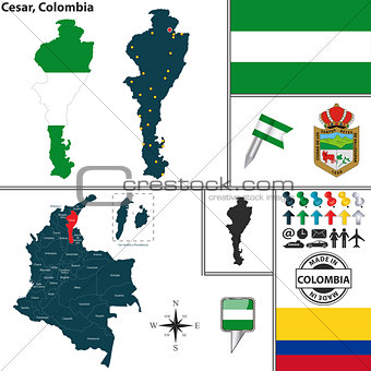 Map of Cesar, Colombia