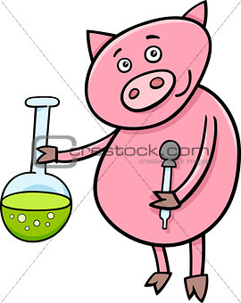 piglet at chemistry cartoon illustration