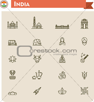 India travel icon set