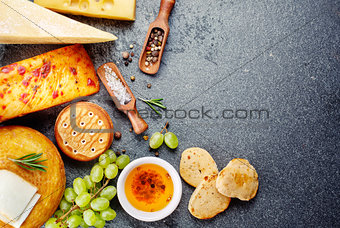 Various types of cheese with snack