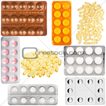 Set of pills in a plastic blister package