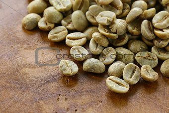 green coffee beans close-up, healthy food