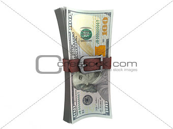 Belted stack of dollars banknotes