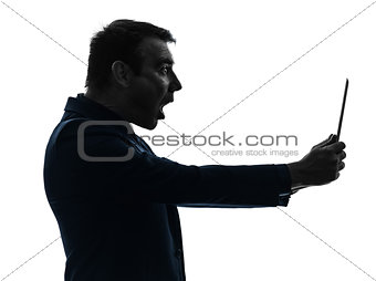 business man  digital tablet surisped shocked silhouette
