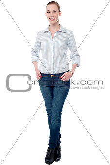 Smiling woman posing isolated over white