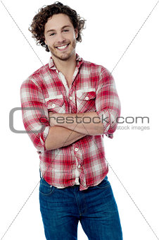 Smiling young model on white background