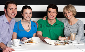 Family enjoying dinner at a restaurant