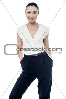 Stylish young woman in trendy attire