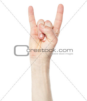 Man hand showing rock and roll sign
