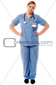 Female physician posing casually