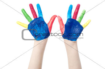 Painted hands, isolated on white