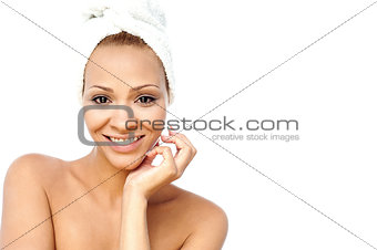 Happy spa girl isolated on white