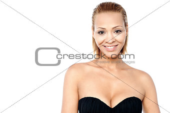 Beautiful woman posing in black bra