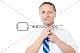 Handsome business man tying his tie