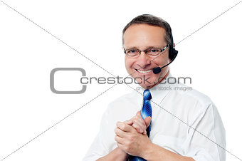 Smiling customer support executive