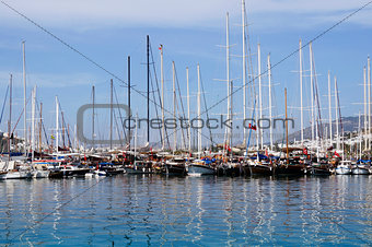 Boats and yachts at sea port in Bodrum