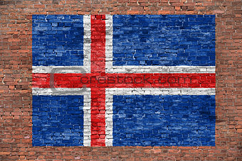 Flag of Iceland painted over brick wall