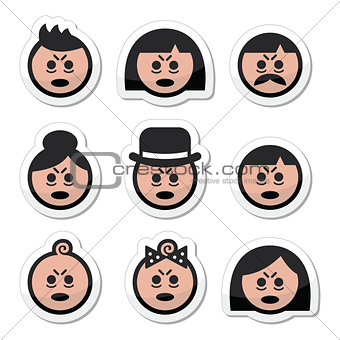 Tired or sick people faces icons set