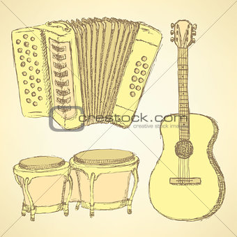 Sketch musical instrument in vintage style