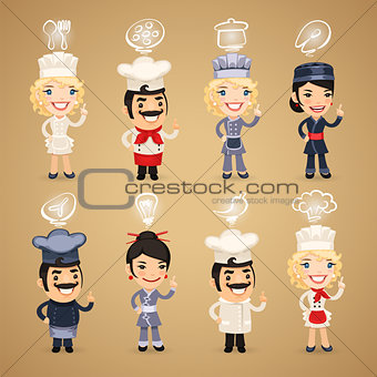 Chefs with Icons Set