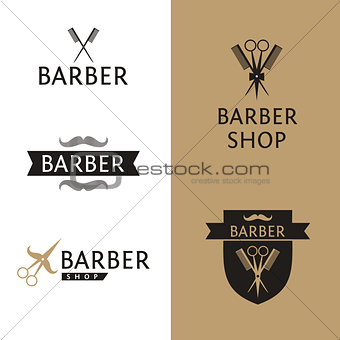 Vector heraldic logo for a hairdressing salon. Set logo for barber shop